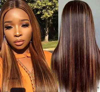 

13x4 Straight Honey Blond Ombre Color Highlight 130% Lace Front Human Hair Wigs for Women Remy Brazilian Medium Ratio PrePlucked