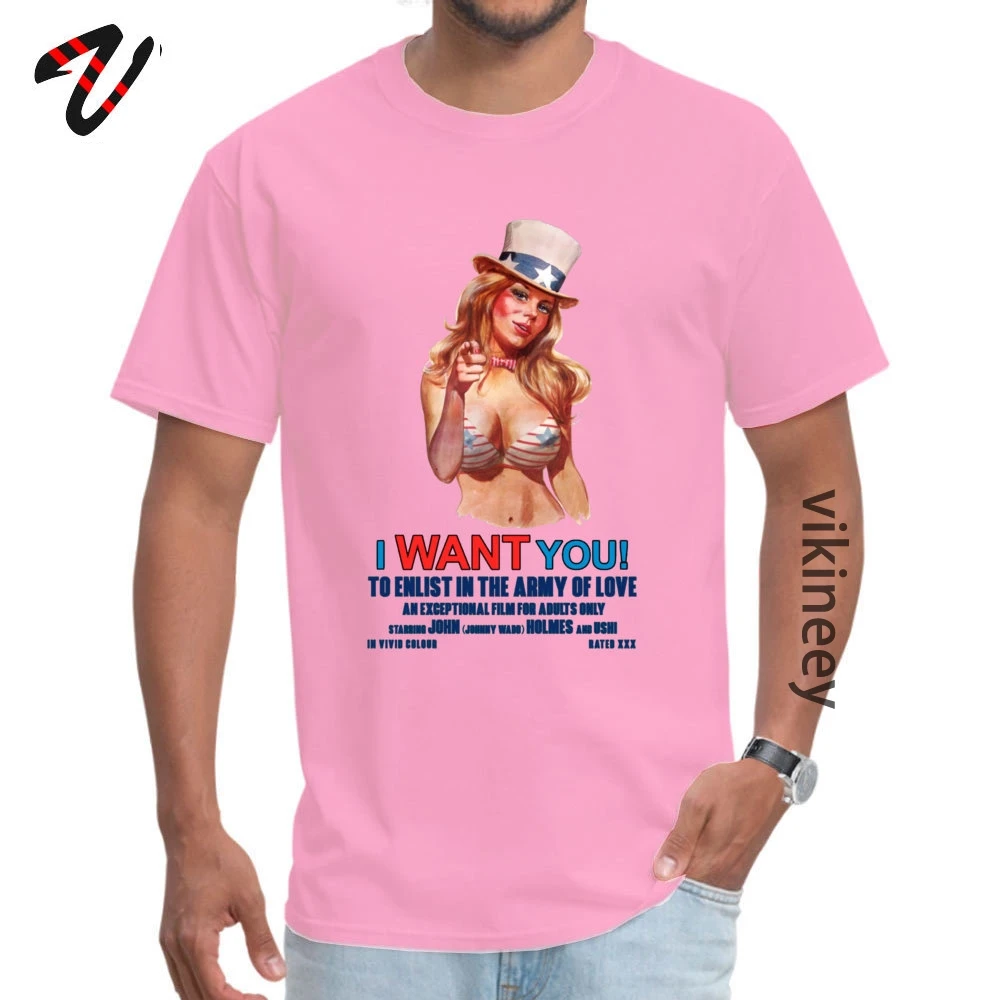 Casual T Shirts Slim Fit Round Neck Summer 100% Cotton Mens Tops Shirts Design Short Sleeve Tops Tees Drop Shipping I Want You Retro XXX Movie 7577 pink