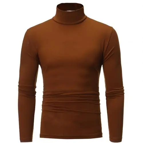 Men Fashion Solid Color Long Sleeve Turtle Neck Sweater Bottoming Top for trendy clothing hot Autumn Winter Men'S Sweater - Color: Coffee