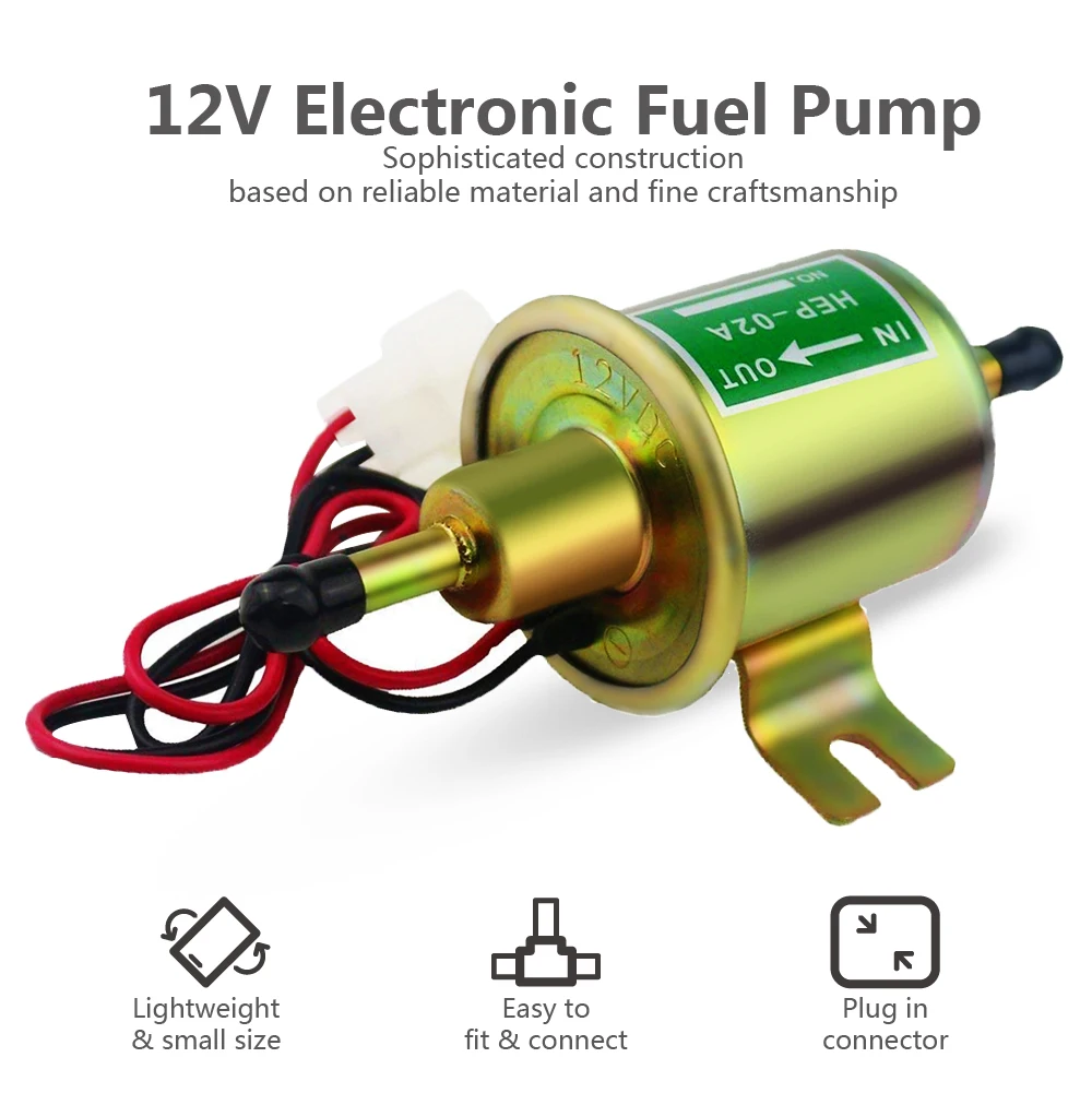 

100% New 12V Universal Electric Inline Fuel Pump 4-7 PSI Low Pressure Gas Diesel HEP-02A 5/16 Inch Gold for Cars Generators