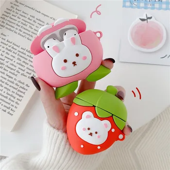 

3D Strawberry Bear Cartoon Bluetooth Earphone Case for Airpods Pro Cute Protective Cover for AirPods 1 2 3 Silicone Peach Rabbit