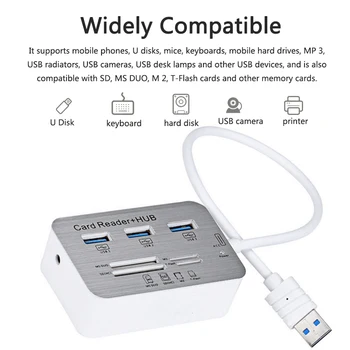 

New 3 Port USB 3.0 Hub MS SD M2 TF Multi-In-1 Memory Card Reader Adapter Dropshipping