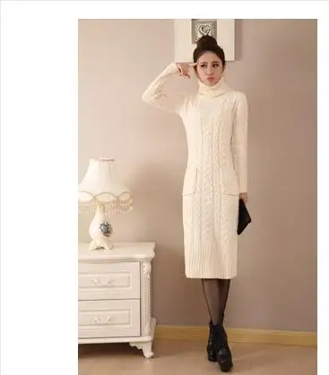 Beige Boss Kpop вязаное платье осеннее и зимнее платье-свитер модное женское вязанное элегантное платье с высоким эластичным воротником женское платье - Цвет: Beige Boss