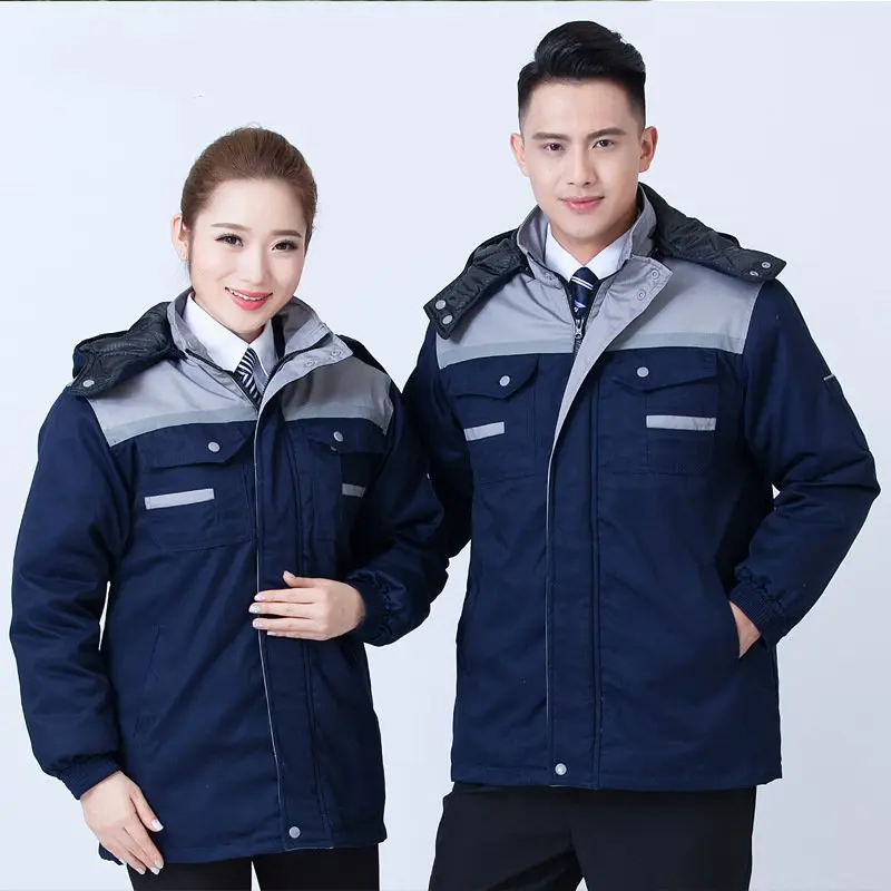 Зимняя утепленная рабочая одежда для мужчин и женщин, устойчивая к холоду, съемная, теплая, для защиты труда, сшитая цветная одежда высокого качества