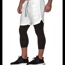 Мужские шорты для бега, 2 в 1, спортивные штаны для пробежек, фитнеса, для тренировок, быстросохнущие, мужские Компрессионные шорты для спортзала, с карманами, штаны на завязках