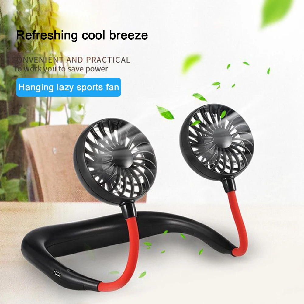 

Mini Portable Hanging Neck Fan USB Rechargeable 1200mAh Dual Fan Soprt Neckband Air Conditioner Hands-free Wearable Fans Cooler