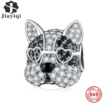 

Jiayiqi Bulldog Animal Charms 925 Sterling Silver Shining CZ Beads Fit Women Original Charms Bracelet DIY Jewelry Making