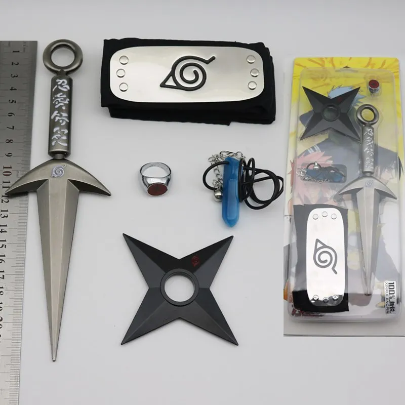 

Naruto 5pc set 4th Generation rings Head Wearing Forehead Weapon Model Alloy Sword for Men Jewelry Cosplay Anime Accessories