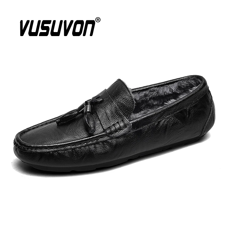 

Fur Men Loafers 2020 Winter Warm Casual Shoes Slip On Men's Flats Soft Comfortable Non-slip Driving Boat Shoes Male Footwear