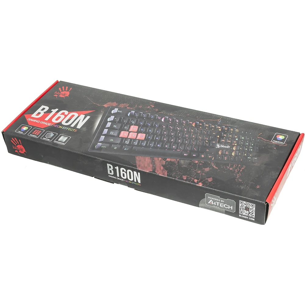 Клавиатура A4 Bloody B160N черный USB for gamer LED