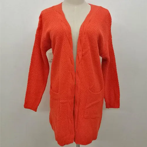 Большой размер, вязаный женский кардиган, весна-осень, длинная куртка, женский свитер,, черное повседневное пальто, женский кардиган, mujer LD1150 - Цвет: orange