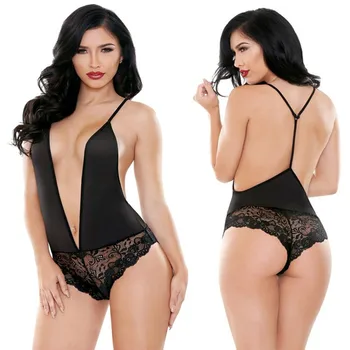 

Exotic Erotic bodystocking Plus Size S-3XL Hot Women Sexy Lingerie V-neck Lace Transparent Babydoll bodysuit Erotic Costumes