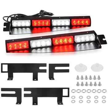 

(Red & white) 32LED Visor Lights 15 Flash Patterns Emergency Strobe Lights Windshield Split Mount Light Bar Law Enforcement Haza