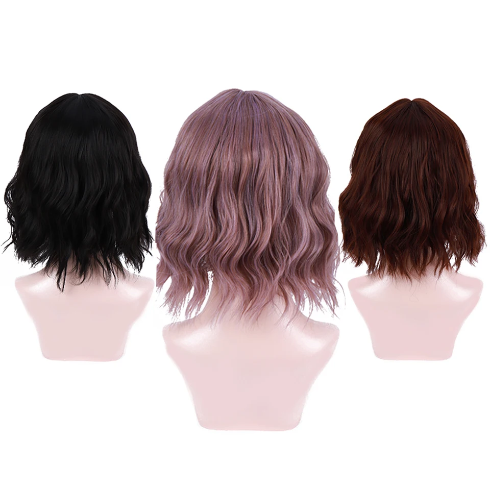WTB синтетические парики Фиолетовый Черный цвет с челкой для женщин короткие женские волосы парик натуральная волна Косплей Термостойкое волокно