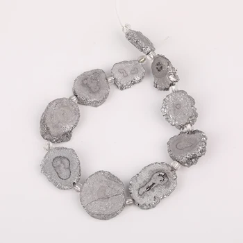 

Approx 9pcs/strands,Freeform Silvery Titanium Sun Flower Druzy Drusy Agates Slab Loose Beads Necklace Jewelry Making XFX-174AMCE