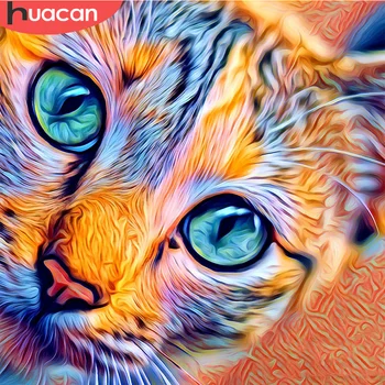 

HUACAN 5D Diamond Painting Full Animal Embroidery Cat Cross Stitch Home Decoration Mosaic Handmade