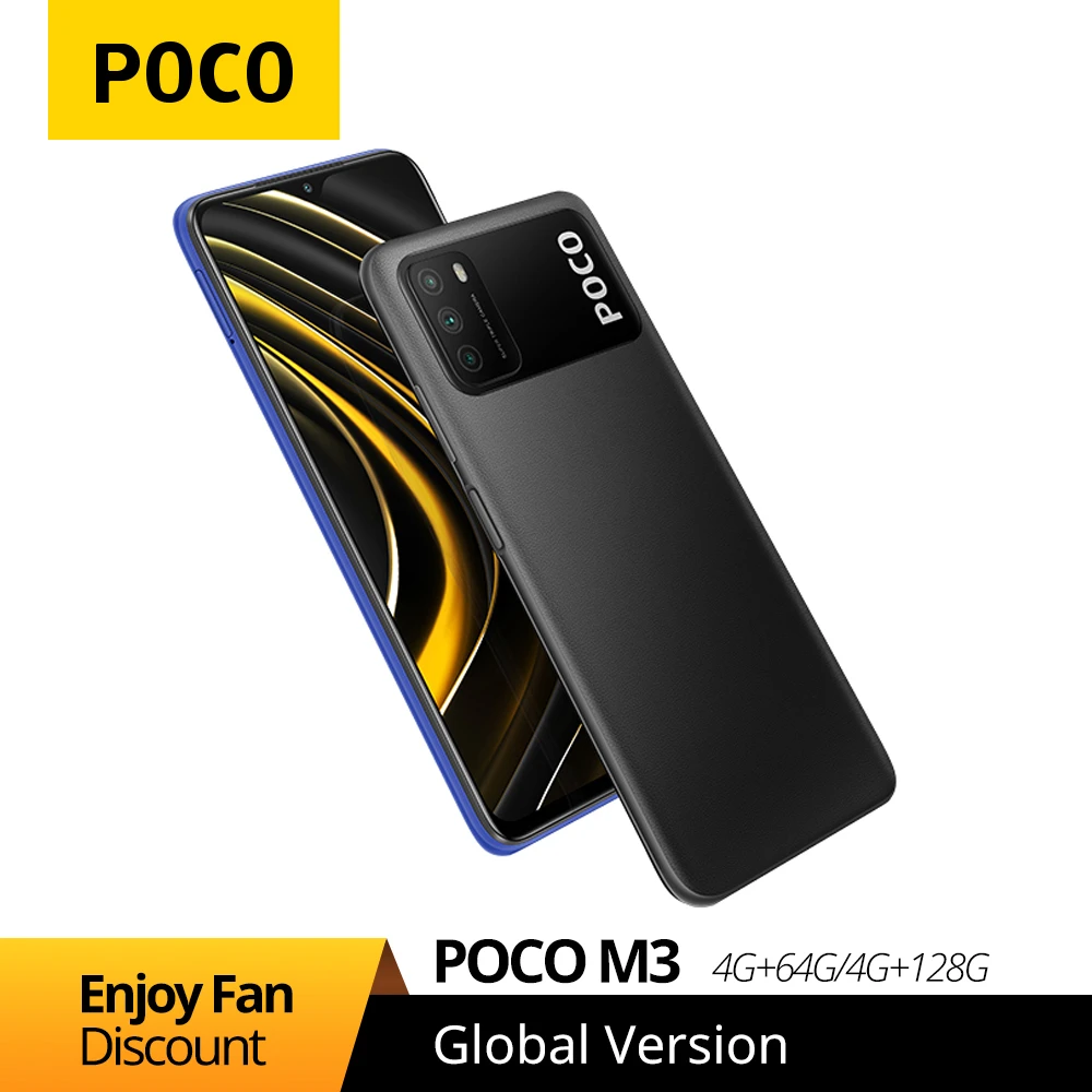 POCO M3 Global Version 4GB 64GB/128GB Xiaomi SmartPhone Snapdragon 662 Octa Core 6.53" FHD+Display with 48MP AI Triple Camera latest mobile phones poco