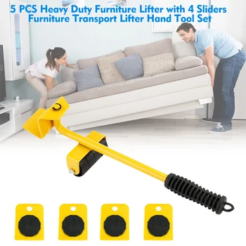

Furniture Lifter Sliders Kit Profession Heavy Furniture Roller Move Tool Set Wheel Bar Mover Device with 4 Sliders 5Pcs