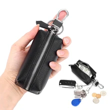 Натуральная коровья кожа, мужские и женские кошельки для ключей, маленький кошелек, автомобильный чехол для ключей, Ключница на молнии, брелок, органайзер, сумка, держатель для ключей, чехол