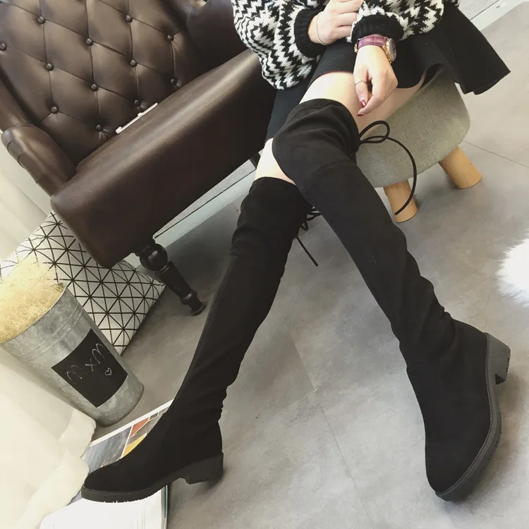 

Thigh Boot Women's Europe And America 2018 Autumn And Winter New Style Suede Stretch Boots over-the-Knee Boots Women's round-Toe