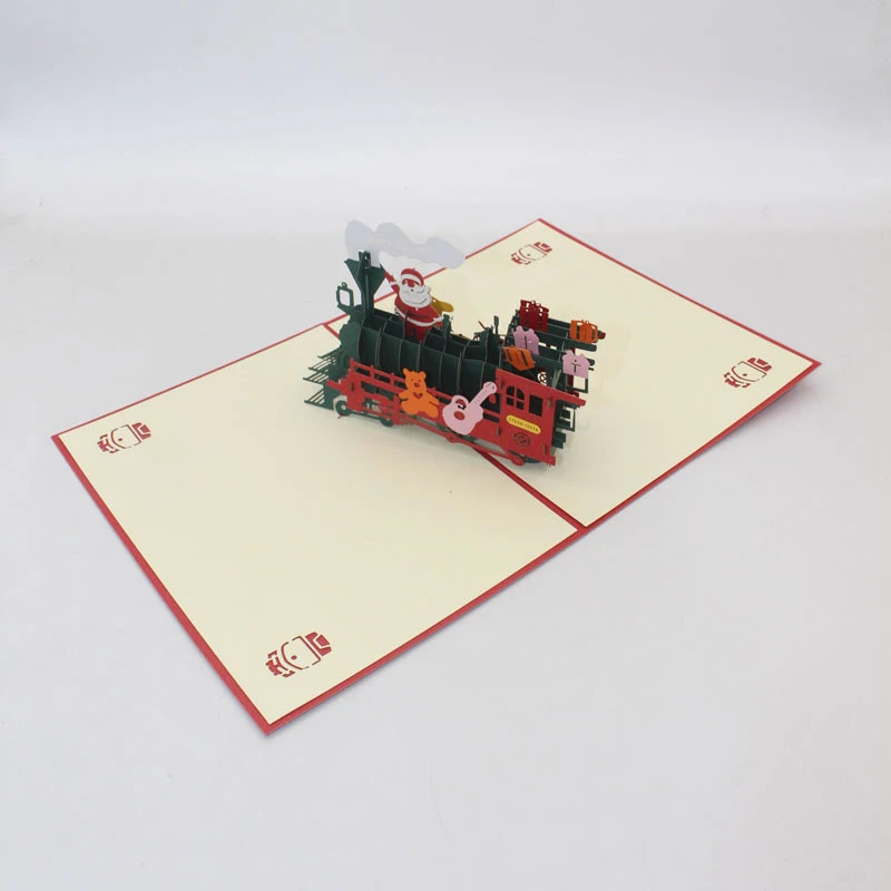  3D Handmade Cartoon Santa Present Train Locomotive Paper Invitation Greeting Cards PostCard Merry C - 4000336894674