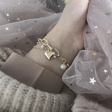 Двухслойная любовь, жемчужный браслет, милая и милая Женская Ручная струна, темперамент Baitao, металлическая подвеска, сердце, персик, ювелирные изделия для рук