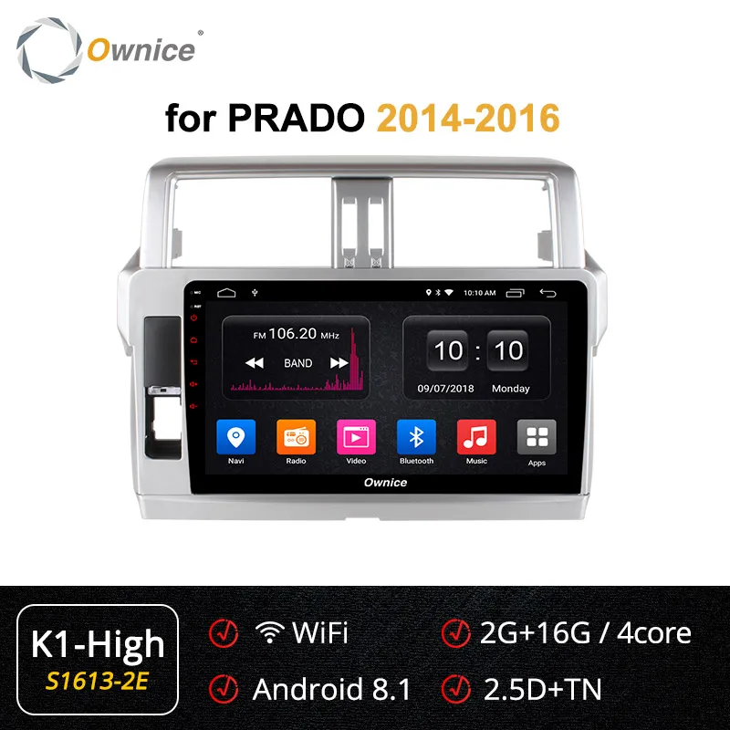 Ownice 4G Android 9,0 Автомагнитола gps k3 k5 k6 для Toyota Prado 150 2010 2011 2012 2013- DVD 360 Panorama DSP 4G LTE SPDIF - Цвет: S1613-2 K1 HIGH