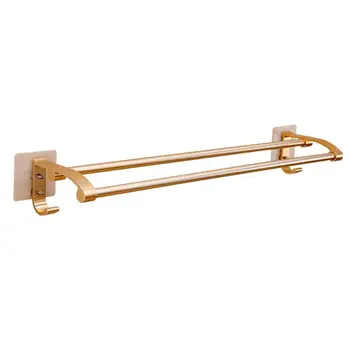 

Home No Punching Space Aluminum Double Bar Towel Holder Golden Sucker Wall Mounted Towel Rack