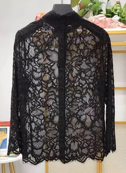 

Women Shirt Black Sexy Openwork Long Sleeve Shirt