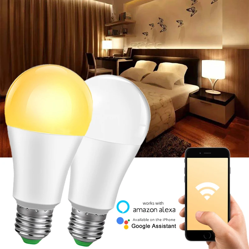 Лампа E27, умный светильник с регулируемой яркостью, Wifi, 15 Вт, AC 85-265 в, умный дом, Wifi, светодиодный светильник, приложение, дистанционное управление, настольная лампа с Alexa