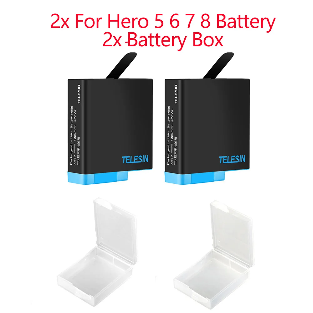 TELESIN 3PACK 1220mAh Battery 3 Slots LED Light Fast Charger TF Card Reader Storage Charging Box for GoPro Hero 8 7 6 5 Black dyson battery Batteries