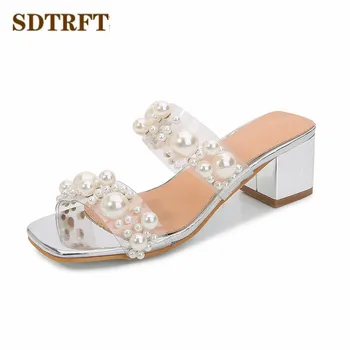 

SDTFET Women diamon Slippers Casual Ladies Slides Outside 5cm thick heels Shoes Female Footwear Rhinestone pumps Zapatos De Muje