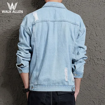 

Men's Denim Hole Jacket Coat Japanese South Korean Style Fashion Handsome Couple Costume Easing Students Cowboy Clothing 2020