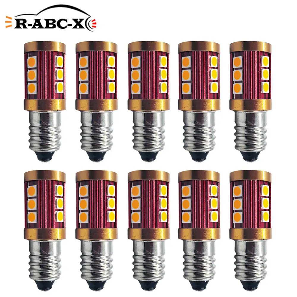 

10pcs 3030 12smd E10 upgrade led bulb flashlight torch replace bulb Instrument working lamp screw base 10-30V yellow amber 600lm