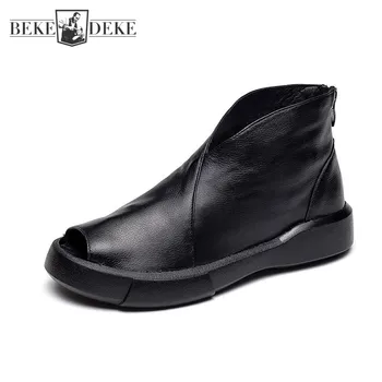 

Fashion Summer Footwear Women Open Toe Vintage Sandal Thick Bottom Genuine Leather Shoes New Designer Female Ankle Boots Sandals