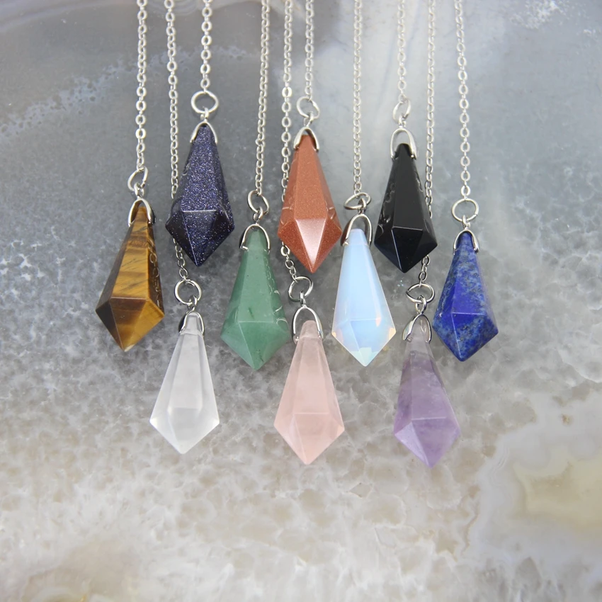 

Natural Stone Opal Healing Pendulum,Gem Reiki Heal for Divination Cone Crysta Spiritual Hexagon Quartzl Pendant Necklace Jewelry