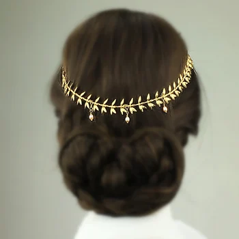 

Gold Bamboo Copper Head Chain Freshwater Pearl Zircon Star Bridal Headpiece Necklace Dualuse Wedding Jewelry WIGO1435