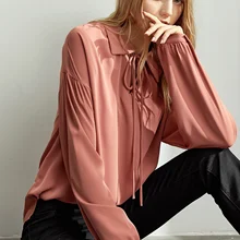 Amii Минимальная шикарная французская ins рубашка Осень нагрудный ремень вниз плечо рукав Свободная шифоновая рубашка Топ
