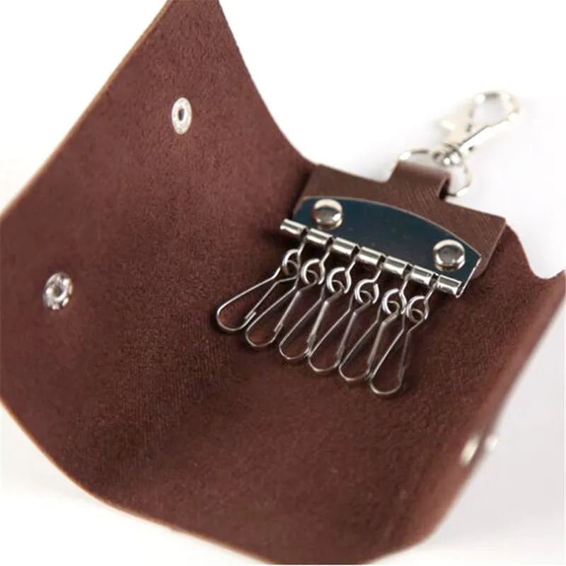 Portable Leather Key Holder Car Keychain Bag Case Unisex Wallet Cover Simple Solid Color Storage Bag