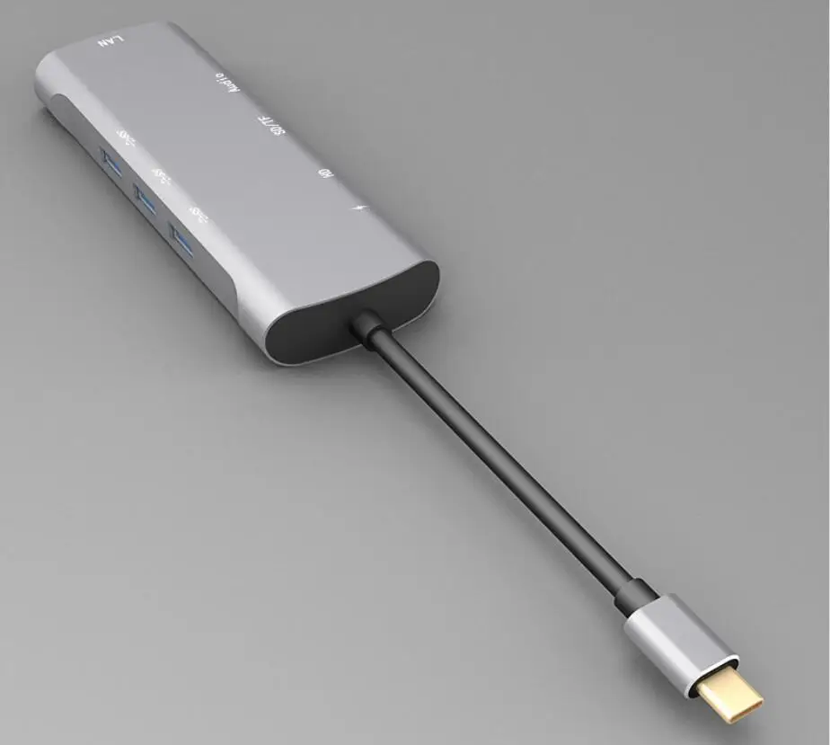 9 в 1 тип-c к HDMI USB 3,0 TF SD кардридер гигабитный Ethernet Rj45 Lan высокоскоростной USB концентратор сплиттер концентратор адаптер - Цвет: Серый