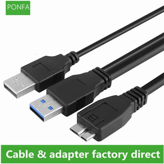 Dual A to Micro B USB 3.0 Y Cable 2 FT Superspeed External Hard Drive Cord