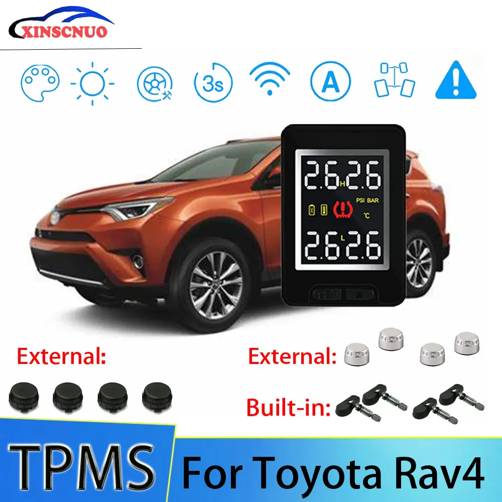 

XINSCNUO Car TPMS For Toyota Rav4 Tire Pressure and Temperature Monitoring System with 4 Sensors