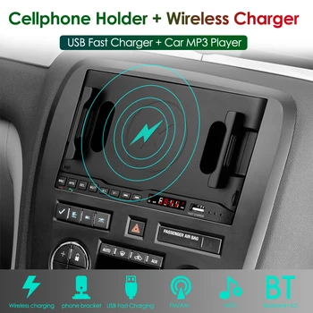 

2DIN Car Radio MP3/5 Player Wireless Charger USB Fast Charging Adjustable Phone Holder App Control for iOSAndroid Screen Display