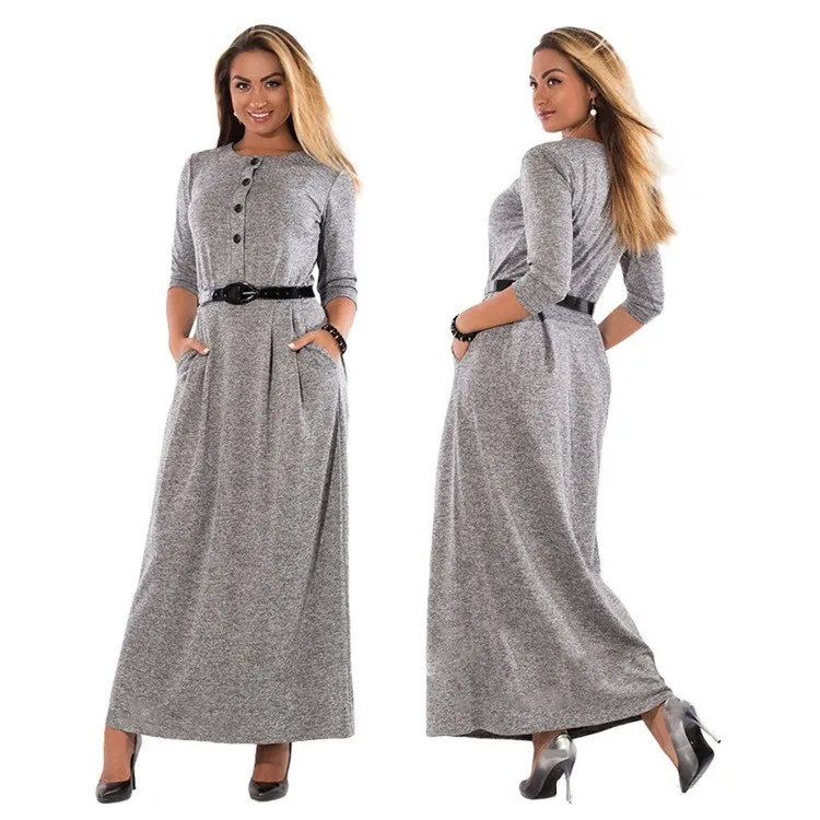 Mooie L-7Xl Plus Size Lente Herfst Casual Dress Lange Mouwen Slim Maxi Jurken Knop Zakken Riem Vestidos Mooie L-7Xl Plus Size Lente Herfst Casual Dress Lange Mouwen Slim Maxi Jurken Knop Zakken Riem Vestidos