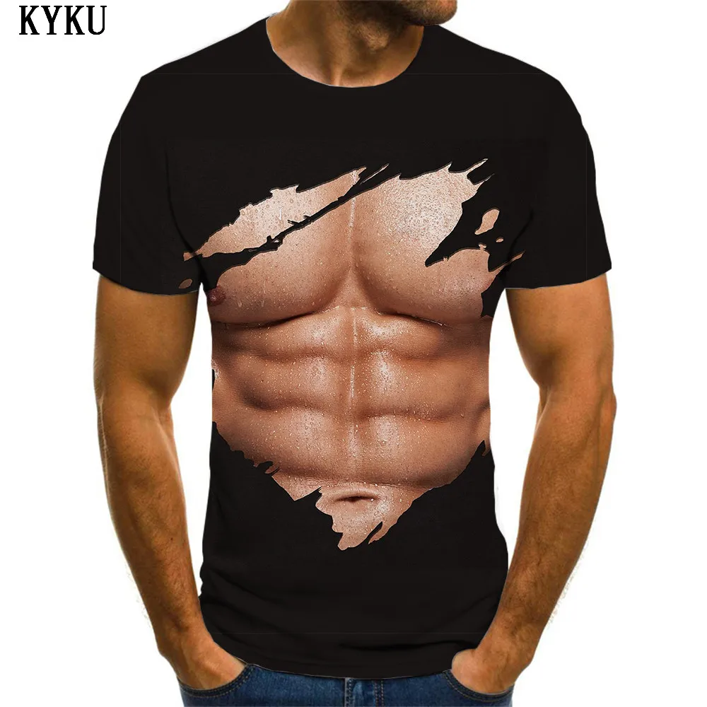 Marca KYKU músculo T camisa de los hombres de los músculos abdominales divertido T camisas camisetas 3d ropa Punk Rock de moda Slim Tops