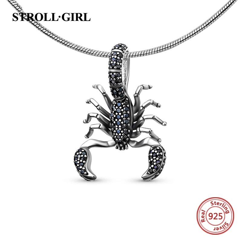 Strollgirl рекомендуем животных скорпион подвески с черным CZ стерлингового серебра 925 бусины подходят Пандора браслеты Ювелирные изделия Подарки