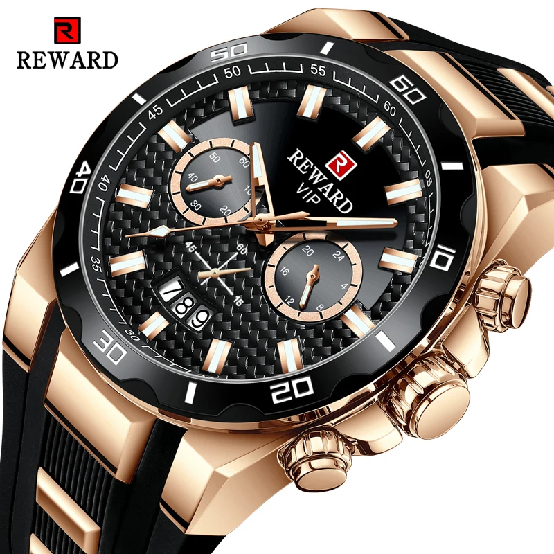Quartz Watches REWARD Luxury Chronograph Waterproof Silicone Top-Brand Masculino Sport