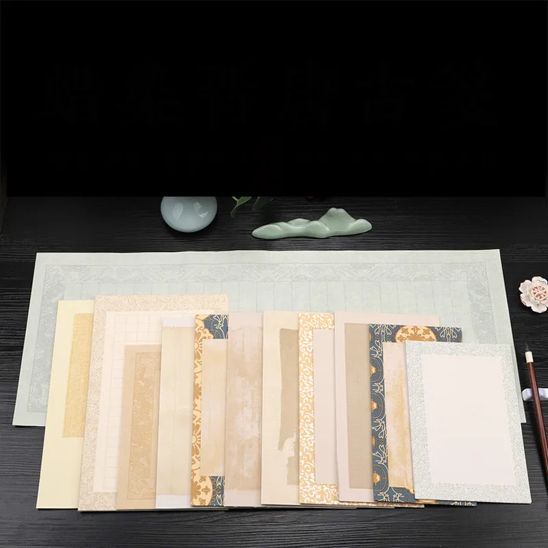 

20pcs Retro Calligraphy Letterhead Jin Tang Dynasty Ancient Half Ripe Batik Xuan Paper Letterheads Brush Pen Calligraphy Paper