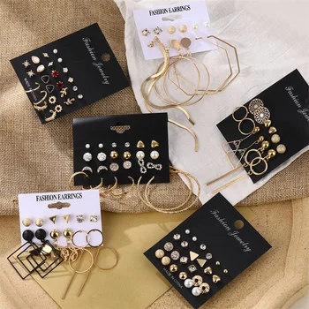 Fashion Women’s Earrings Set Pearl Crystal Stud Earrings For Women 2020 Boho Geometric Round Flower Tassel Earrings Punk Jewelry