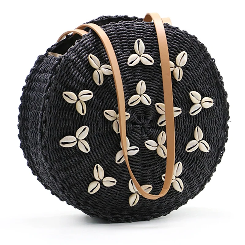 

ABZC-Circle Straw Bags Women Summer Rattan Bag Handmade Woven Shell Beach Cross Body Bag Circle Bohemia Handbag Bali Bolsa Femin